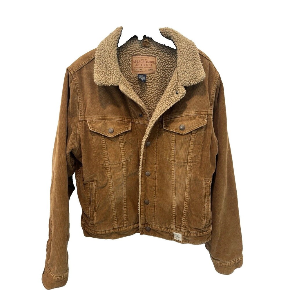 Vintage Abercrombie & Fitch Brown Corduroy Sherpa Lined Trucker Jacket Military